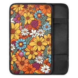 FUIBENG Universal Armrest Cover Pad, Car Center Console Cushion Pad, Protect from Pet Claws, Dirt, and Sticky Fingers, Comfortable Car Decor Accessories Fit for Most Cars, Baja Flowers