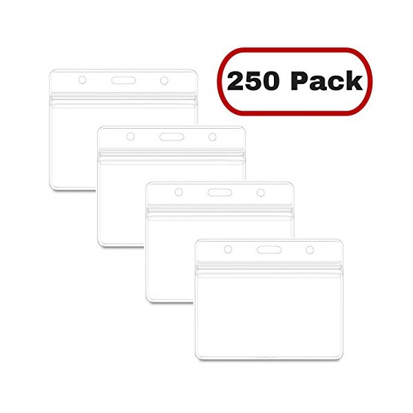 MIFFLIN Horizontal ID Name Badge Holder (Clear, 3.5x2.25 Inches, 250 Pack), Waterproof and Resealable Plastic Card Holders