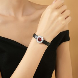 Mytys Cuff Bracelet for Women with AAA Cubic Zirconia Jewelry Vintage Boho Black Leather Wrap Buckle Bangle Leather Wristhand Bracelet (Silver 18)