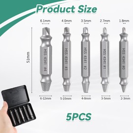 Qaum Damaged Screw Extractor Set HSS 4341#, 5PCS Stripped Screw Grab Remover, DIY Tools for Men Nuts Bolt Removal Drill Bit Tool Kit for Damaged Broken Stripped Screws Broken Head Rust Nuts Bolts