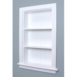 Fox Hollow Furnishings 14x24 Aiden Recessed Wall Niche Medicine Cabinet Replacement, in The Wall Bathroom Cabinet Insert Shelf/Shelves, Made in North America, Real Wood, NO MDF, Beadboard, White