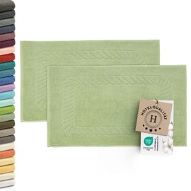 ZOLLNER Set of 2 Bath Mats - Soft and Absorbent Shower Mat - Washable up to 95°C - Cotton - 50 x 70 cm in Lime Green