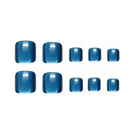 MISUD Blue Press on Toenails Glossy Fake Toe Nails Glue on Toenails Summer Acrylic Toe Fake Nails Supplies Bling Cat Eye False Toenails Art with Design Full Cover Press-on ToeNails DIY 24pcs