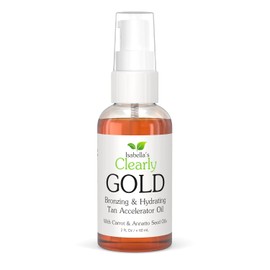 Isabella's Clearly GOLD, Aceite Bronceador 100% Natural | Aceite Corporal Hidratante Acelerador del Bronceado para un Brillo Bronceado Sano con Oliva, Semilla de Zanahoria y Coco | Hecho en USA, 60 ml