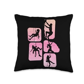 Rock Climbing Women Harness Freeclimbing Partner Rope Retro Mountain Climbing Boulderer Throw Pillow, 16x16, Multicolor