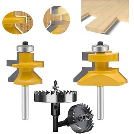 LEATBUY Router Bit Set 3 PCS 1/2 Inch Shank Round Over Raised Panel Cabinet Door Rail and Stile Router Bits, Woodworking Wood Cutter, Wood Carbide Groove Tongue Milling Tool(1/2-Single)