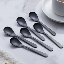 FULLYWARE Demitasse Espresso Spoon, Matte Black, Stainless Steel, Satin Coffee Spoon, Mini Teaspoon, Sugar Spoon, 4.7 inch, Set of 6
