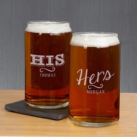 Engraved His Or Hers Beer Can Glass Set of 2, 16 oz.