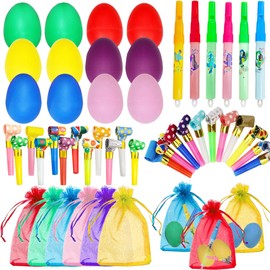BANBALLON Egg Shakers Bird Whistle Noisemakers with Organza Gift Bags Music Party Favors for Musical Party Gift Beginner Kid Musical Instrument Toys Easter Eggs Supplies (Style 4)