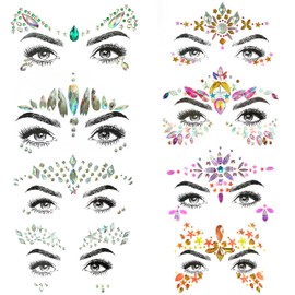 SHINEYES 8 Pcs Women Mermaid Face Gems Glitter,Rhinestone Rave,Crystals Face Stickers, Eyes Face Body Temporary Tattoos