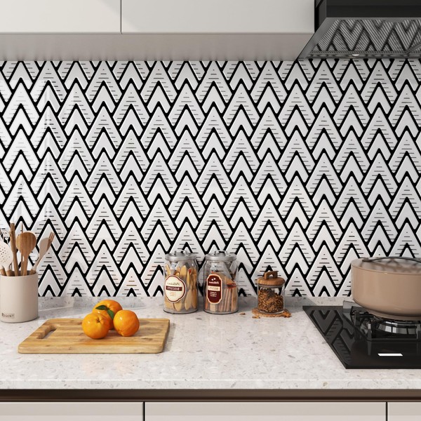 FunStick 15 Sheets Black and White Peel and Stick Backsplash
