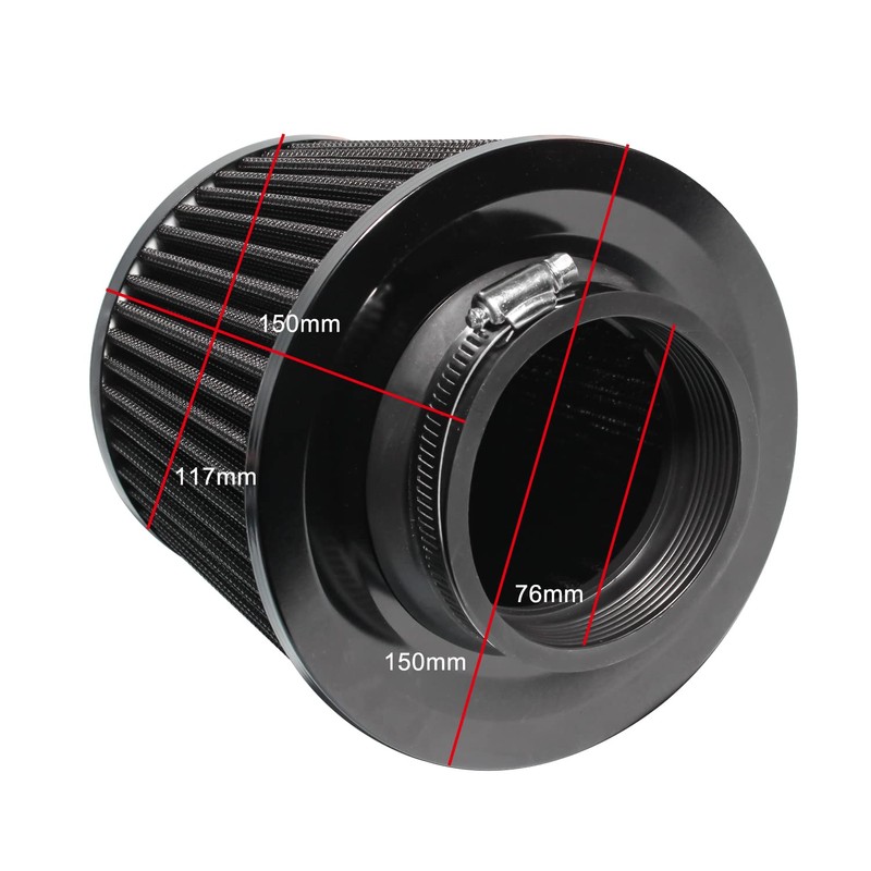 Travay 76mm 車の冷気吸気フィルター誘導ホースパイプマッシュルームヘッドオートバイキャブレターエアフィルタークリーナー吸気管 (BK)