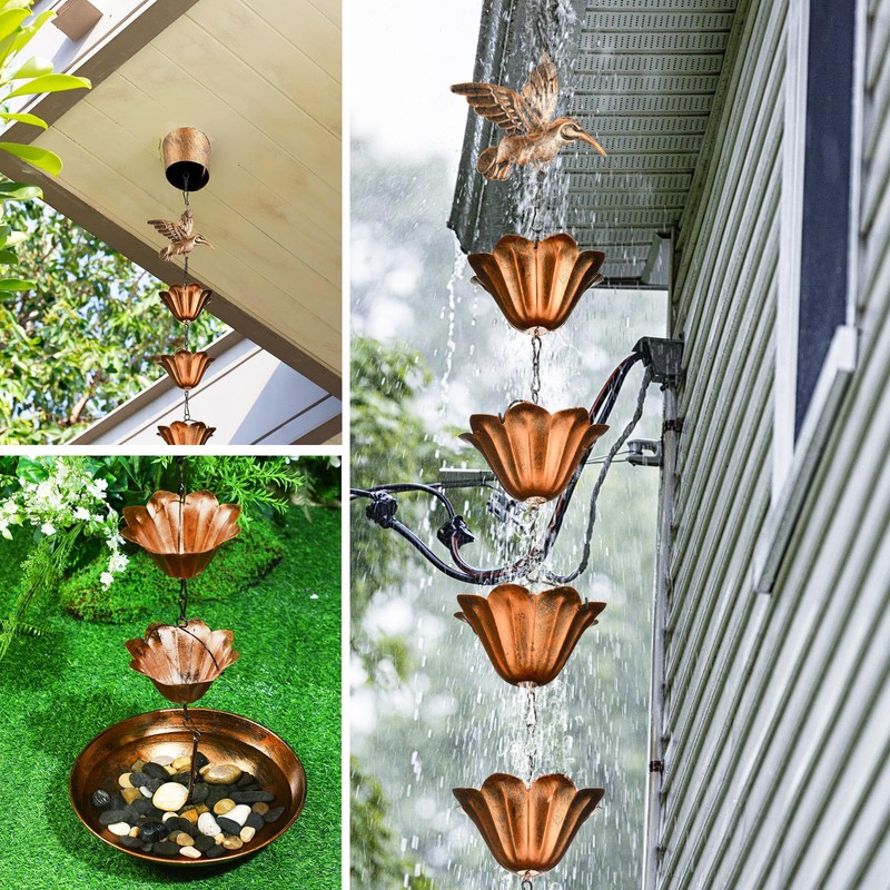 MorningRo 8.5ft Rain Chains for Gutters Outside with Anchor Basin