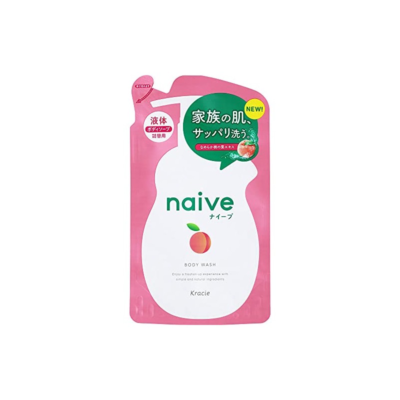 Naive Body Soap Formulated with Peach Leaf Extract, Refill, 12.8