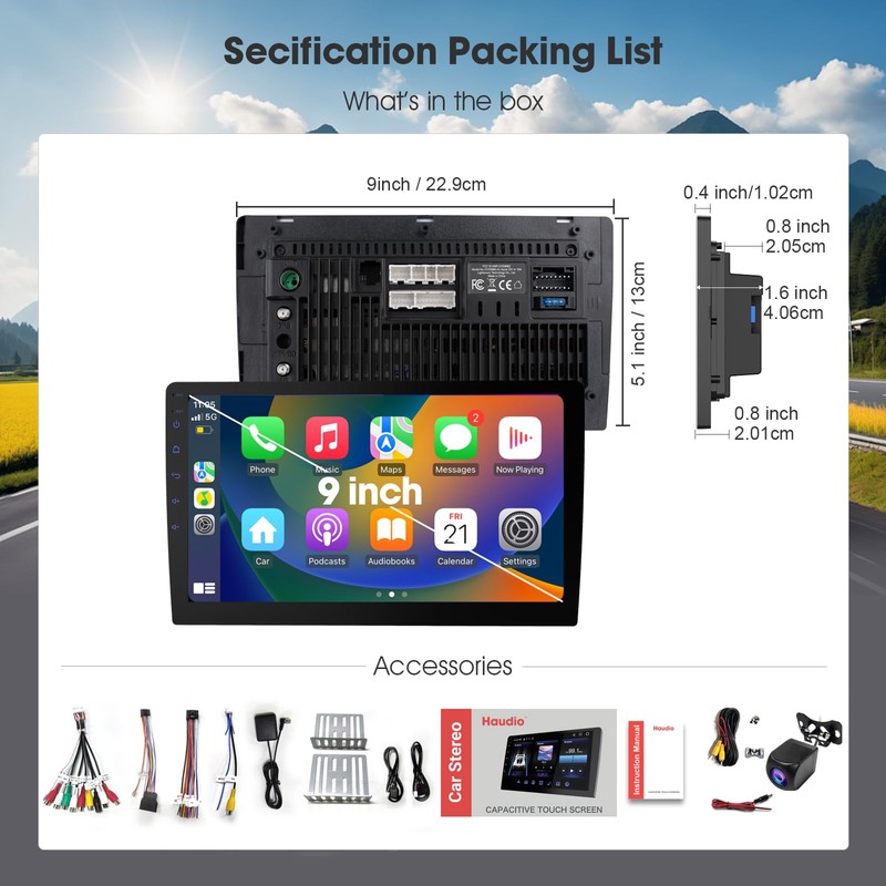 Wireless Double Din Car Stereo with Apple CarPlay/Android Auto,Carplay Screen