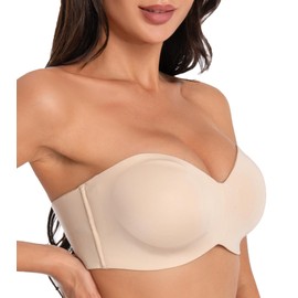 Oscrenia Seamless Bandeau Strapless Bra Underwire Non-Padded Full Coverage Bras for Women(Beige,38D)