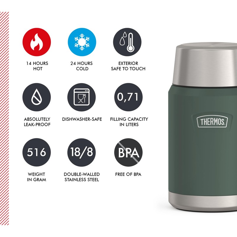 Thermos ICON Food Jar 0.71 L, Green/Forest Matt, Food Jar,
