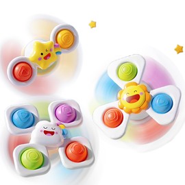 Echehi 3pcs Suction Spinners for Babies, Baby Bath Toys, Sensory Toys for Toddlers 1-3. Sun