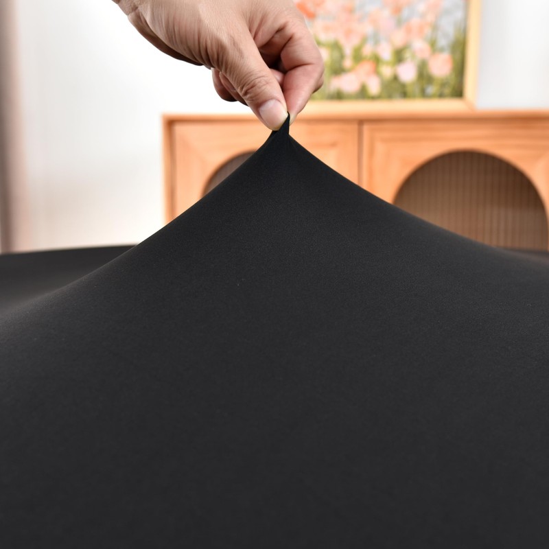 Amonsa Round Fitted Black Tablecloth with Elastic for 48 inch