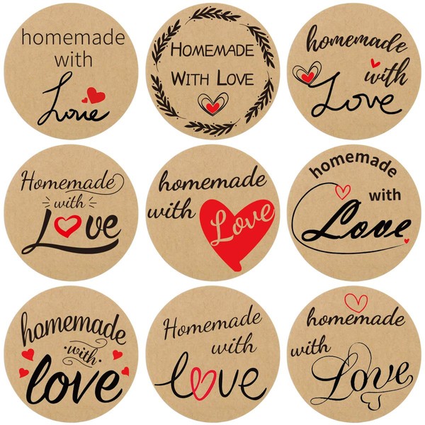 500Pcs Homemade with Love Stickers Perforated Roll Sticker Labels Home Kitchen Stickers for Homemade Bread 1.5 Inch 9 Designs