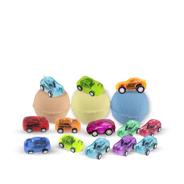 Bath Bombs for Boys - 3 Bath Bombs for Kids with Cars Toys Inside - Surprise for Girls, Boys, Teens - Handmade in USA