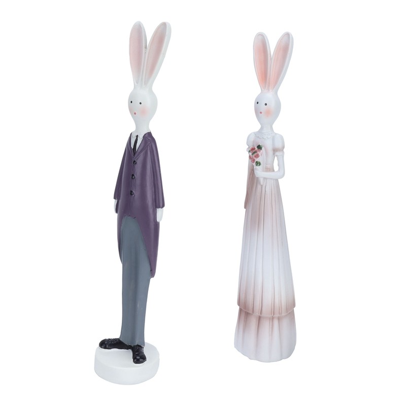 1 Pair Rabbit Ornament Innovative Resin Couple Rabbits Figurine Wedding