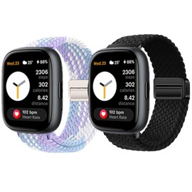 Xininyia Compatible for BIGGERFIVE Brave 2 Smart Watch Bands, 2-Pack Stretch Nylon Smartwatch Breathable Elastic Wristband Adjustable Straps for BW01 Brave / BW02 Brave 2