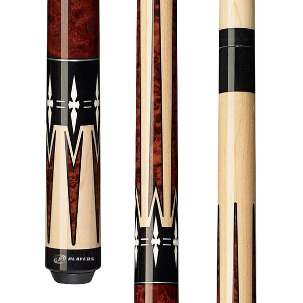 Players G-2290 Graphic Natural Birds-Eye Maple with Walnut-Stained Points and White Diamonds Cue, 19-Ounce