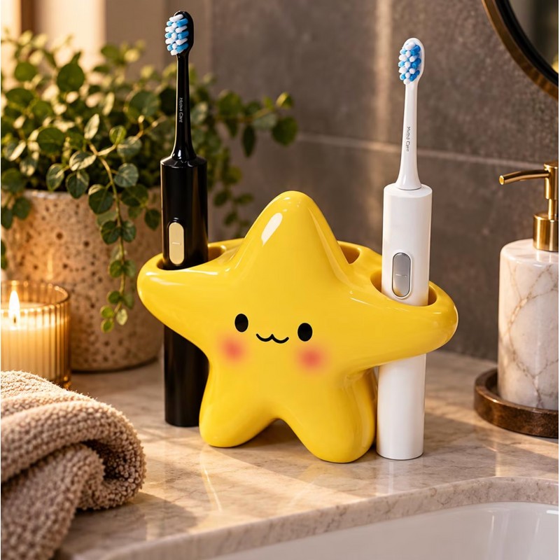 Cute Star Toothbrush Holder - Freestanding Bathroom Countertop Toothbrush &