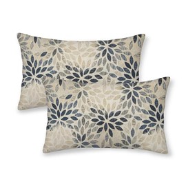 OFIRD Spring Floral Pillow Covers 12x20 Pack of 2 Geometric Nave Blue Dahlia Throw Pillow Covers,Summer Decor Pillowcase Rustic Farmhouse Decoration Lumbar Linen Cushion Case for Sofa Couch Outdoor
