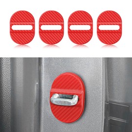 wuyaoyao 4PCS Car Door Latch Lock Cover, Carbon Fiber Car Door Lock Latches Cover, Automotive Door Latch Guard, Self-Adhesive Vehicle Door Latch Protector Trim Decoration for Most Cars (Red)