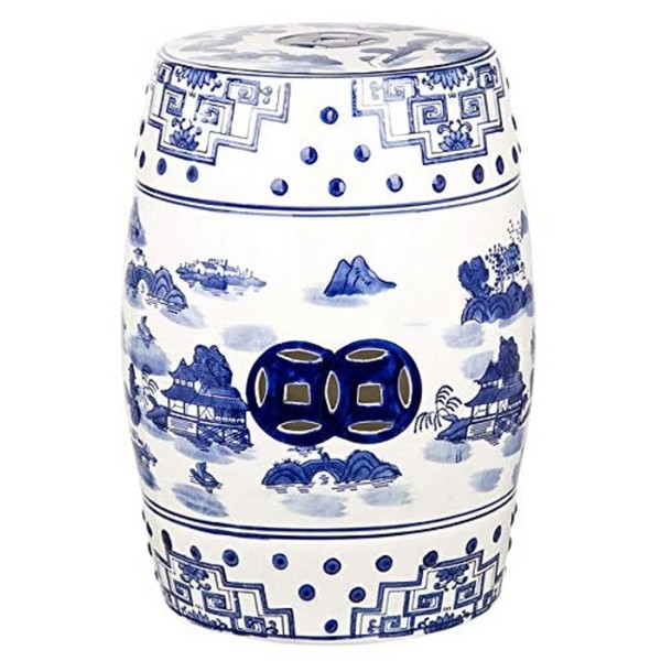 Safavieh Gateless Mist Chinoiserie Ceramic Decorative Garden Stool, Blue