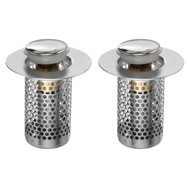 uxcell 2 Pcs Bathroom Sink Stopper Push Type Sink Drain Strainer Filter with Removable Stainless Steel Filter Basket Hair Catcher Fit for 1.1"-1.4" Dia 2" Depth Sink Drain Hole, Silver
