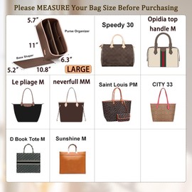 Doxo Purse Organizer Insert for Handbags & base shaper 2pc Set with Zipper,Felt Bag Organizer for Tote,with 6 Sizes 6 Colors,for Speedy 25/30/35 ONTHEGO More(Brown-L)