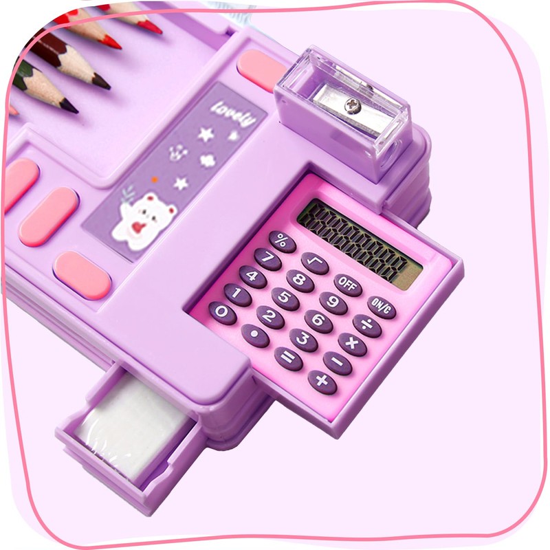 LilyBeauty Pop Up Multifunction Pencil Case with Calculator and Cutter,