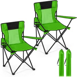 Shellwei 2 PCS Folding Camping Chair with Cupholder and Carry Bag Regular Size Colorful Breathable Portable Lightweight Lawn Chair with Side Pocket for Fishing Hiking Beach Outdoor Activity(Green)