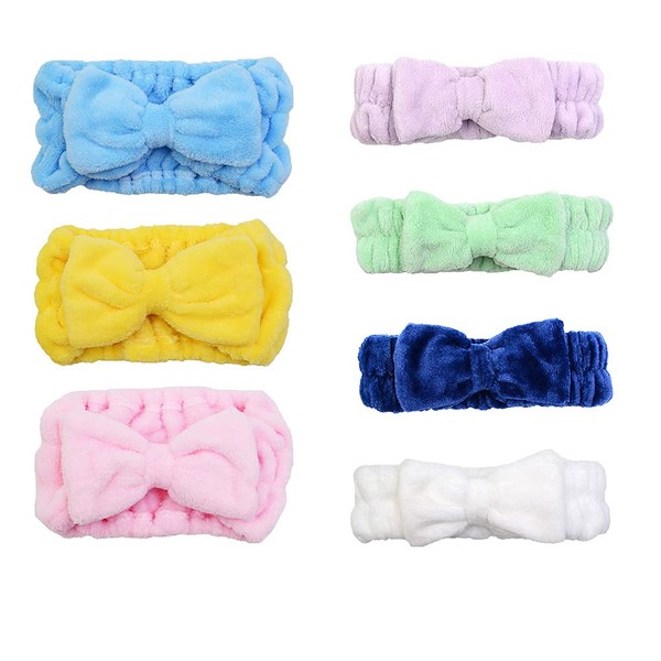 Chloven 7 Pcs Microfiber Bowtie Oversized Headbands Facial Makeup Headband Large Cosmetic Bowknot Hairlace Adjustable Elastic HairBand for Girls Women（Wide + Narrow style）