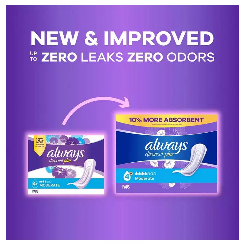 Always Discreet plus Incontinence Pads for Women Moderate 153 ct.