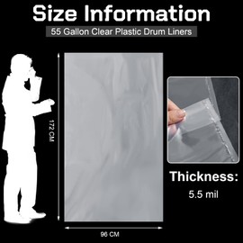 Lewtemi 12 Pack Clear Heavy Duty Plastic Drum Liners Large Thick Food Storage Bag for Vegetable Marinating Brining Lawn Outdoor Industrial Pail Liner 5.5 Mil Bucket Liner (55 Gallon)