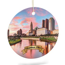 EQEY Cityscape Columbus Ohio Tree Hanging Christmas Ornament Porcelain Double-Sided Ceramic Ornament,2.9 Inches