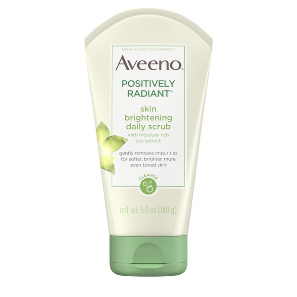 Aveeno Positively Radiant Skin Brightening Exfoliating Daily Facial Scrub with Moisture-Rich Soy Extract, Jojoba & Castor Oils, Soap-Free, Hypoallergenic & Non-Comedogenic Face Cleanser, 5 oz (Pack of 6)