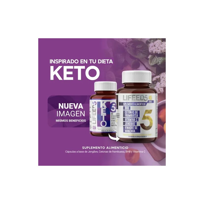Jengibre Vinagre Manzana Vitamina C Lifeed5 Keto 45 Cápsulas Sabor