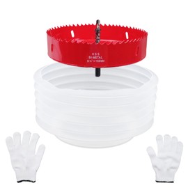 Nicerity 6-1/8 Inch Hole Saw with 160mm Dust Bowl Catcher for Recessed Lights, 156mm Hole Cutter in Bi-Metal with Arbor for Wood, Plastic Board, Ceiling, Drywall, Include Hex Key & Gloves