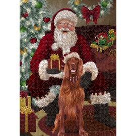 Santa's Christmas Surprise Irish Red Setter Dog Jigsaw Puzzle for Adults - Animal Printed Interlocking Puzzle Game Artwork - Gift for Dog Lover's- 500 Pcs 14"x20", PZLE59528