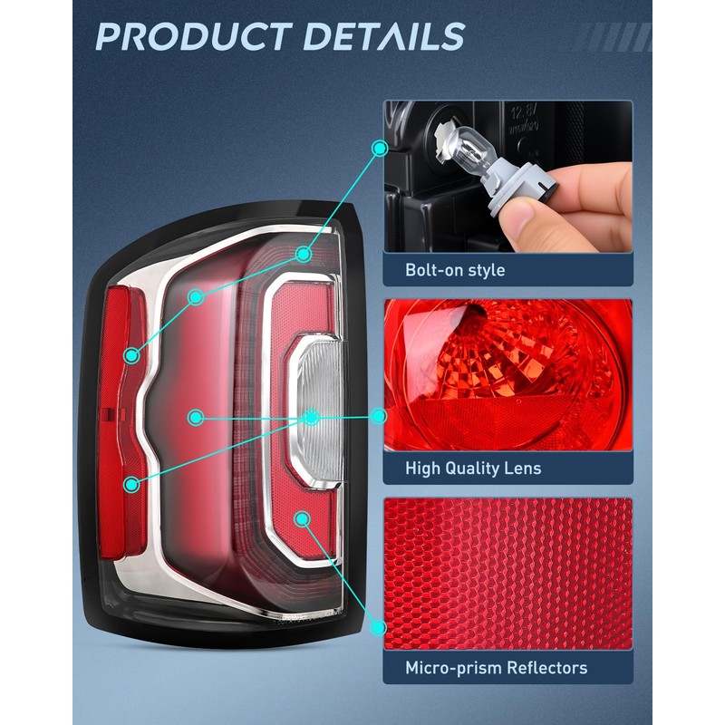 Nilight Taillight Assembly Compatible with 2016 2017 2018 GMC Sierra