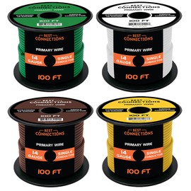 AUDIOPIPE 14 Gauge Automotive Primary Wire (100ft Each – 4 Color Bundle Set)– Durable Primary/Remote, Power/Ground Electrical Wire for Trailer, Car Audio, Lighting Circuits– 400ft Total