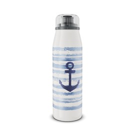 alfi Kids ISO Bottle 500 ml, Blue White Anchor, Insulated Drinking Bottle Children's Stainless Steel, Completely Leak-proof with Screw Cap, Keeps 12 Hours Hot, 24 Hours Cold, Drinking Bottle for