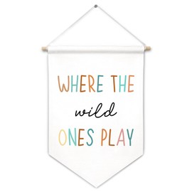 Cilrii Where the Wild Ones Play Canvas Banner Wall Decor, Playroom Wall Decor, Boho Play Room Hanging Pennant Flag Banner for Playroom Nursery Kids Room