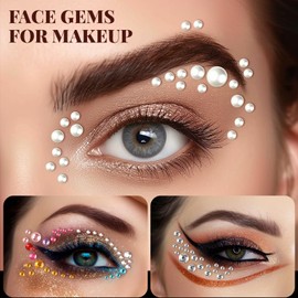 Face Gems Rhinestones Stickers, 1630 PCS Self-Adhesive Face Jewels and Pearl Stickers, 3/4/5/6mm Face Gems Stick-On for Makeup, Hair, Rhinestone Stickers for Face, Eyes, DIY, Nails, Body, and Crafts