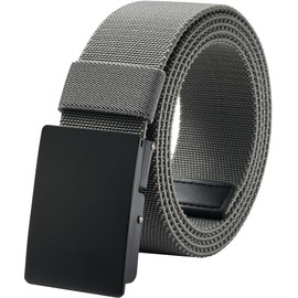 LionVII Casual Mens Belt, Elastic Work Belt with Metal Buckle Adjustable Web Waist Strap, Easy Trim to Fit 27-46" Waist, Gray, Free